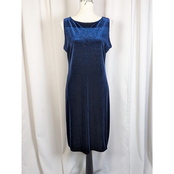Y2K Vintage Velvet Sleeveless Sparkle Dress Blue Size Large - Picture 16 of 16